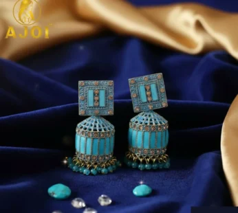 Royal Turquoise Blue Designer Earrings with Elegant Drop and Stone Accents