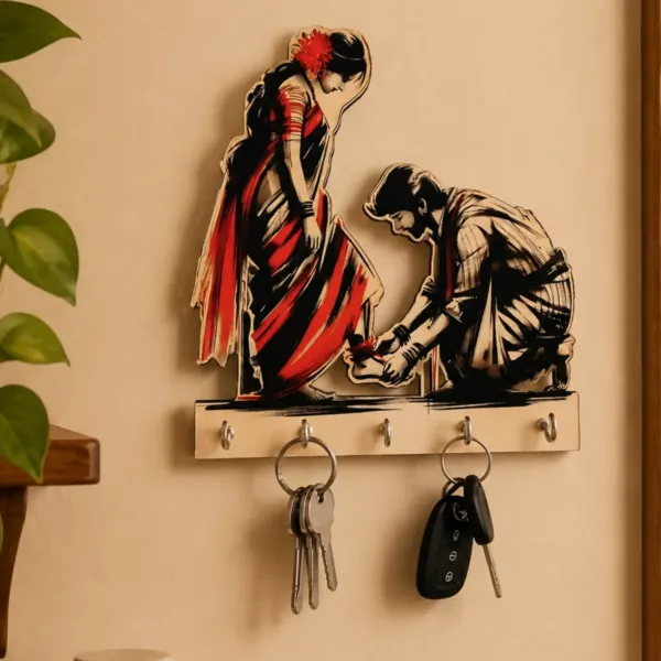 Couple Design Wooden Key Holder Wall Mount