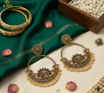 Radha Krishna Central Goddess Chandbali Earrings