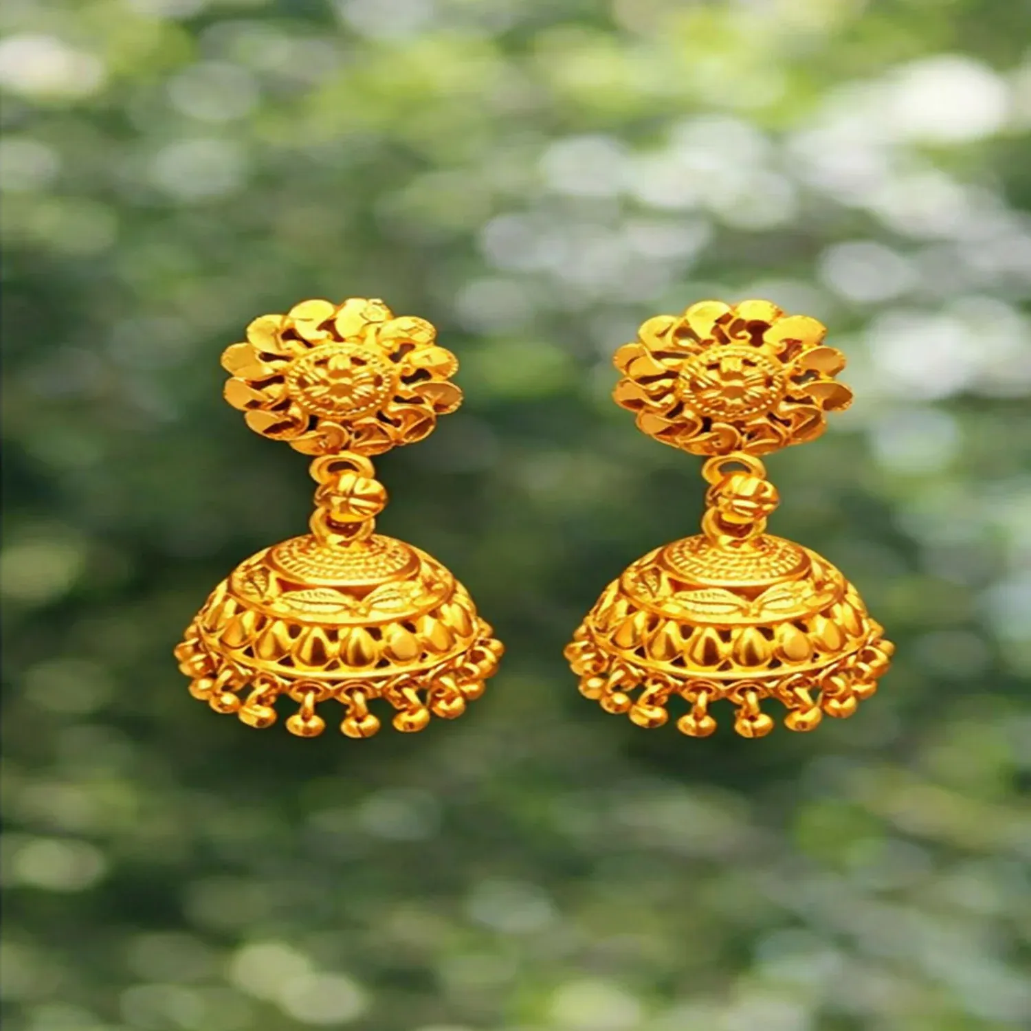 Traditional Gold Plated Jhumka Earrings for Women - Detailed Feature View 1