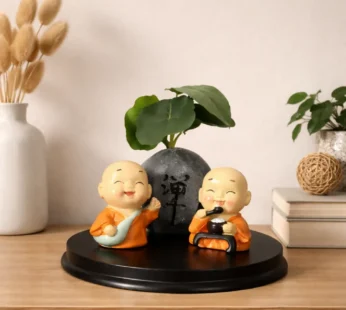 Cute Zen Monk Couple with Mini Planter Decorative Showpiece (ANY COLOR)