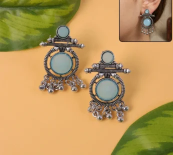 Oxidized Silver-Plated Blue Stone Drop Earrings for Women | Ethnic Tribal Jewelry