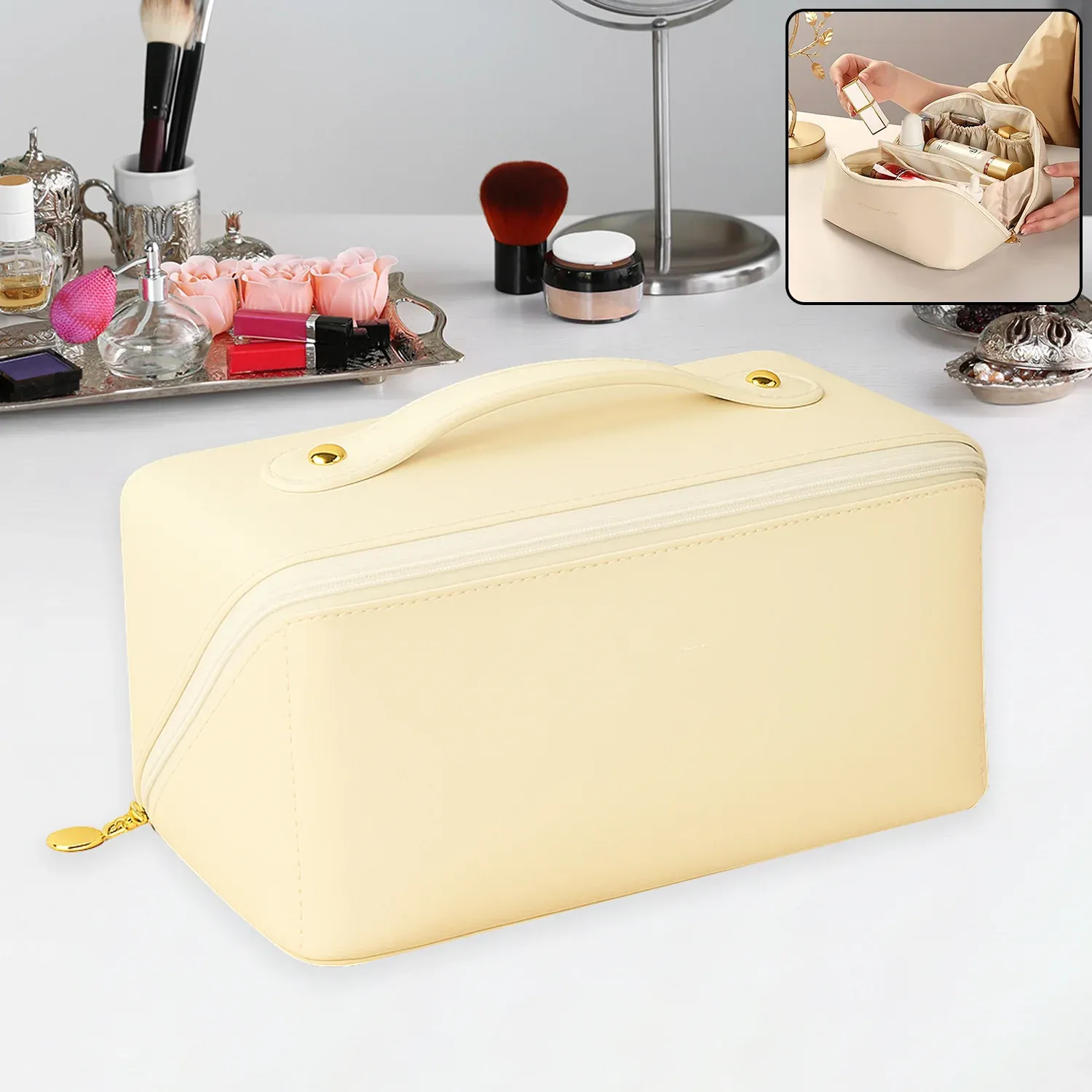 Premium Travel Makeup Organizer – Waterproof Compact Cosmetic Pouch - Buy Online at Alikart