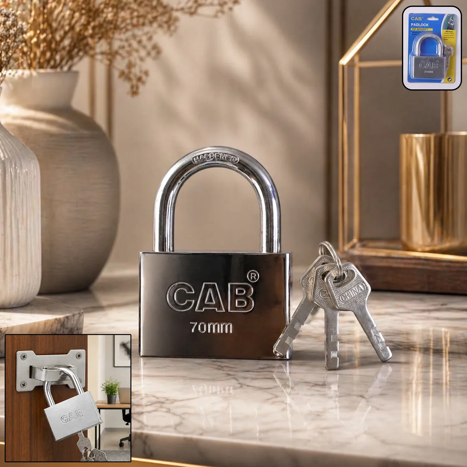 Premium Heavy Steel Padlock – 70mm Square, Hardened Shackle, 3 Keys | Styleva - Buy Online at Alikart
