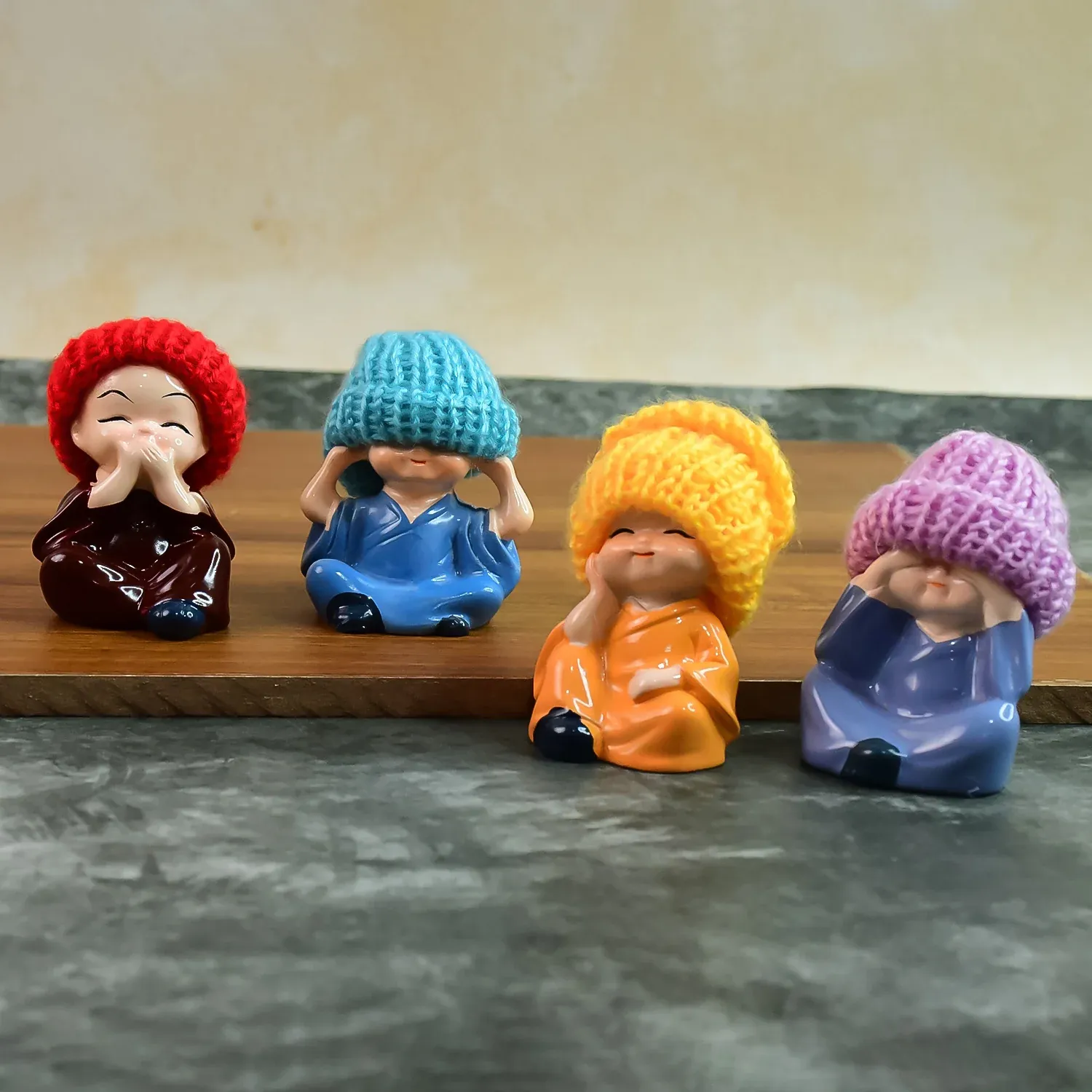 Premium Resin Monk Buddha Showpiece Set of 4 – Spiritual Home Decor - Buy Online at Alikart