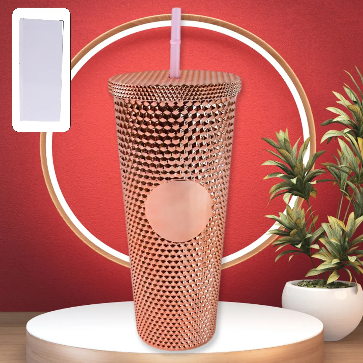 Studded Tumbler – Double Walled Cold Cup with Straw Lid - Detailed Feature View 2