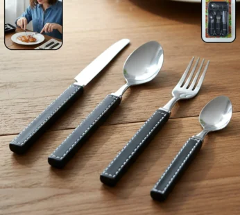 Stainless Steel Cutlery Set – 24-Piece with Plastic Handles & Tray