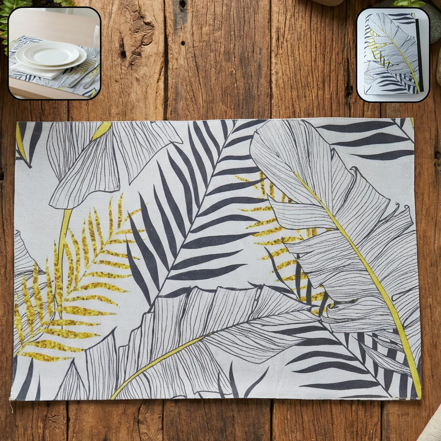 Reversible Dining Table Placemat – Elegant Leaf Design - Detailed Feature View 2