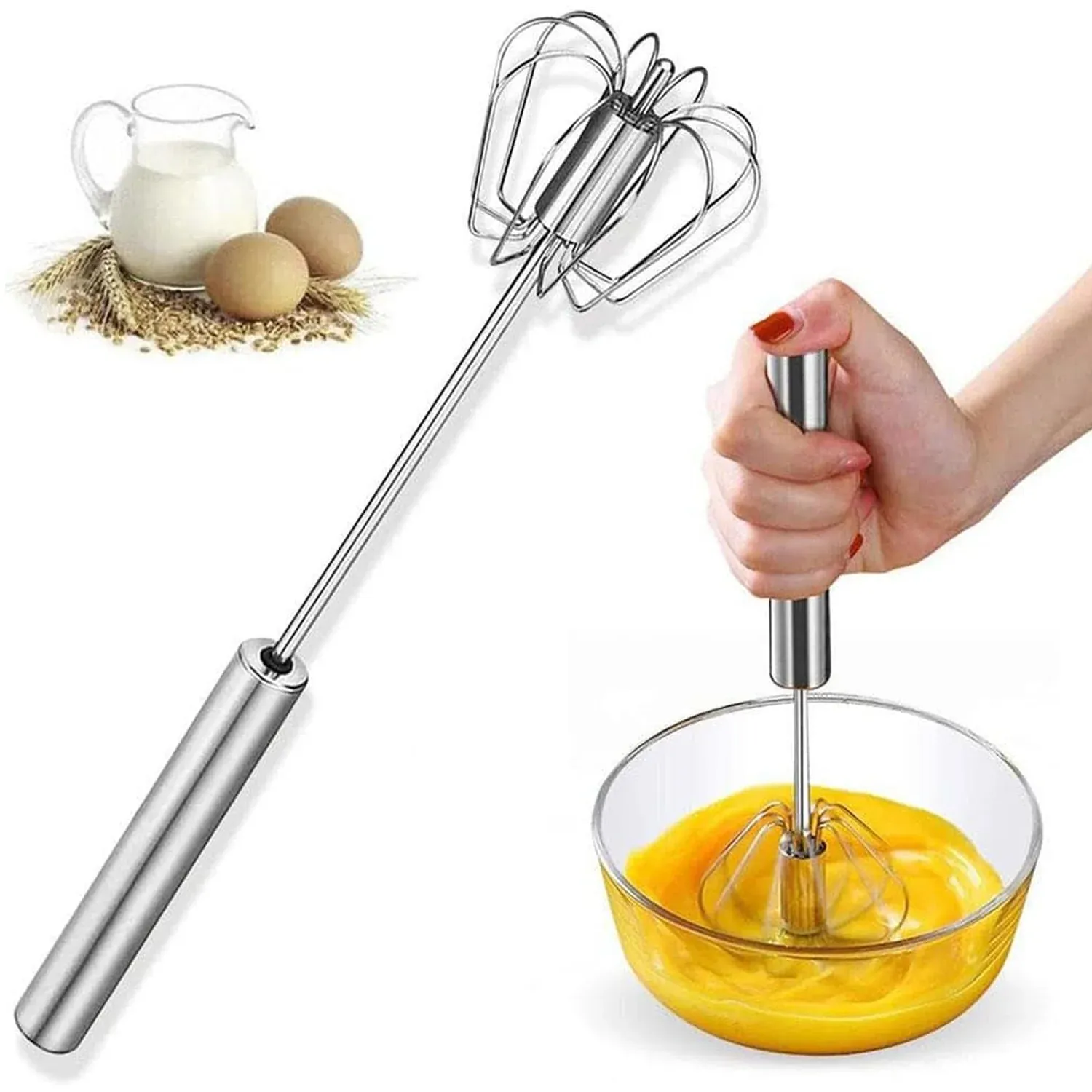 Stainless Steel Egg Whisk – Hand Push Rotary | Quickslice - Detailed Feature View 5