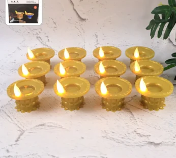 Water Sensor LED Diyas – Set of 12 Flameless Golden Lights