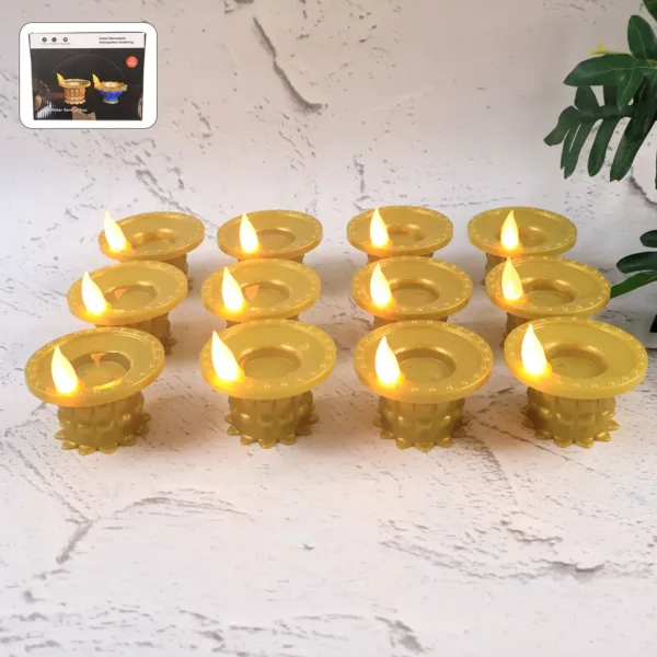 Water Sensor LED Diyas – Set of 12 Flameless Golden Lights