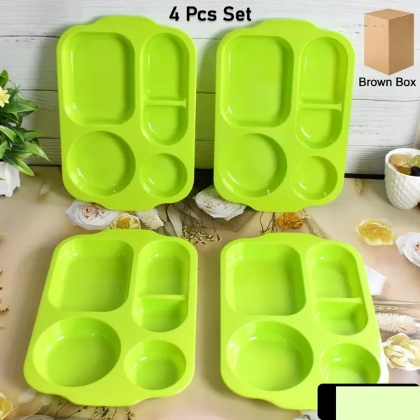 5-Compartment Food Plates – Unbreakable & Multicolor Set | Jiaqi