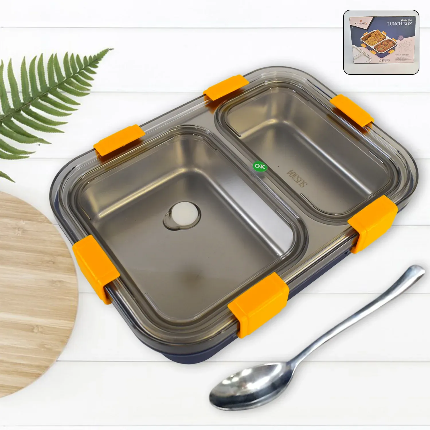 Premium Stainless Steel Lunch Box 2 Section – Leakproof & Durable with Spoon - Buy Online at Alikart