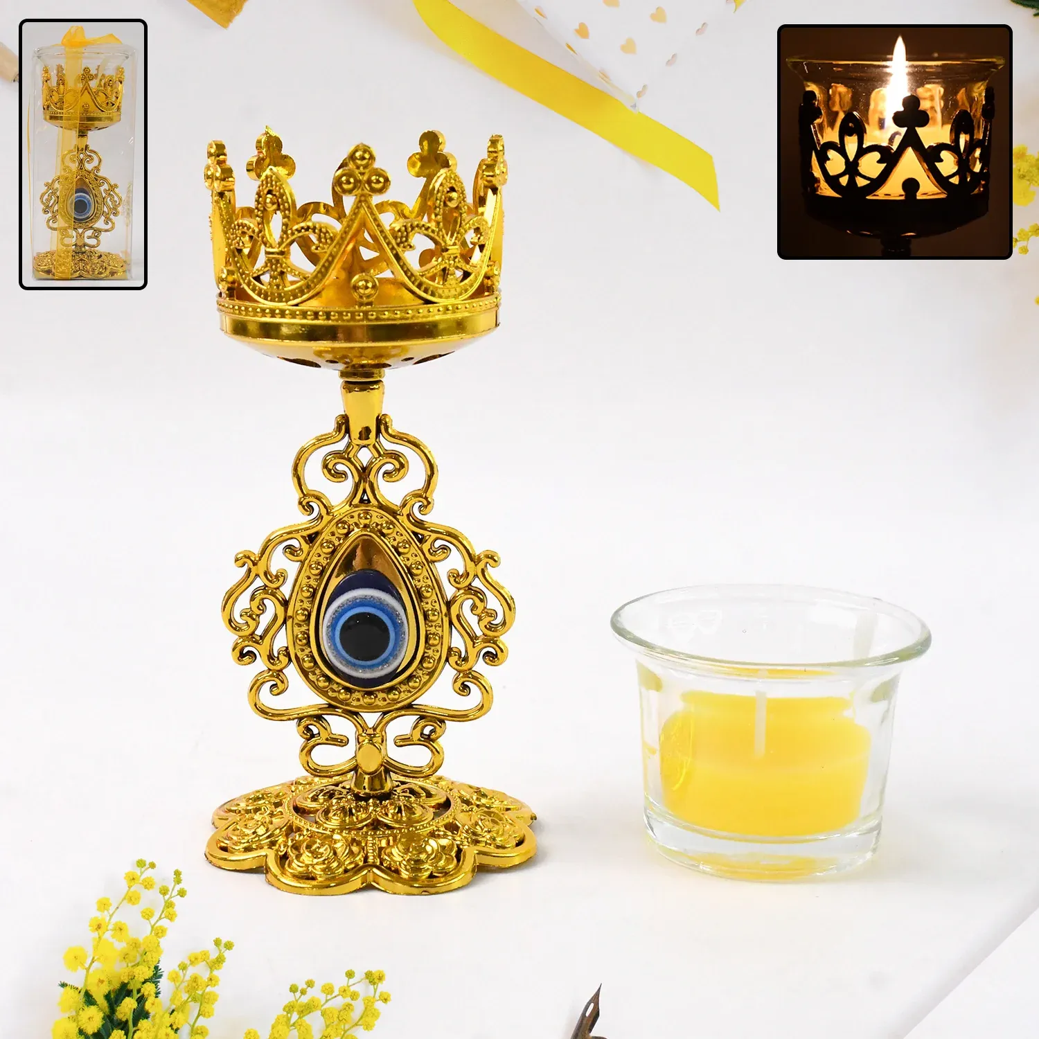 Premium Diwali Candle Holder – Smokeless Glass Tea Light with Plastic Stand - Buy Online at Alikart