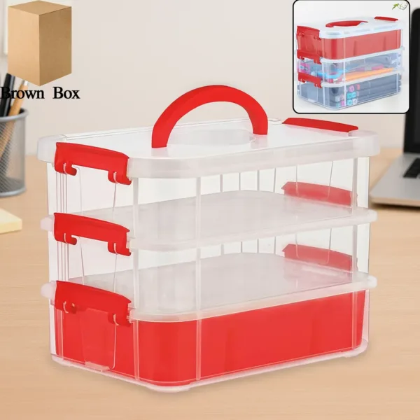 Transparent 3-Layer Storage Box with Handle and Lock Clips