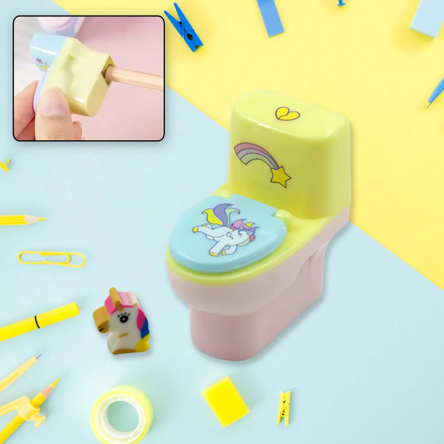 Premium Toilet Pencil Sharpener – Fun Novelty with Eraser (2 Pc Set) | Writezo - Buy Online at Alikart