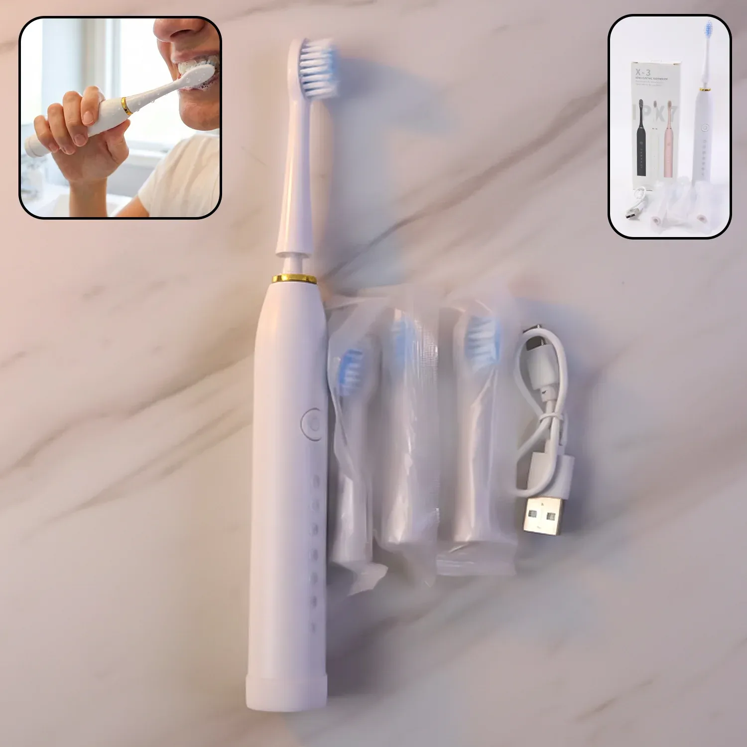 Electric Toothbrush – Rechargeable with 3 Extra Replacement Heads - Detailed Feature View 3