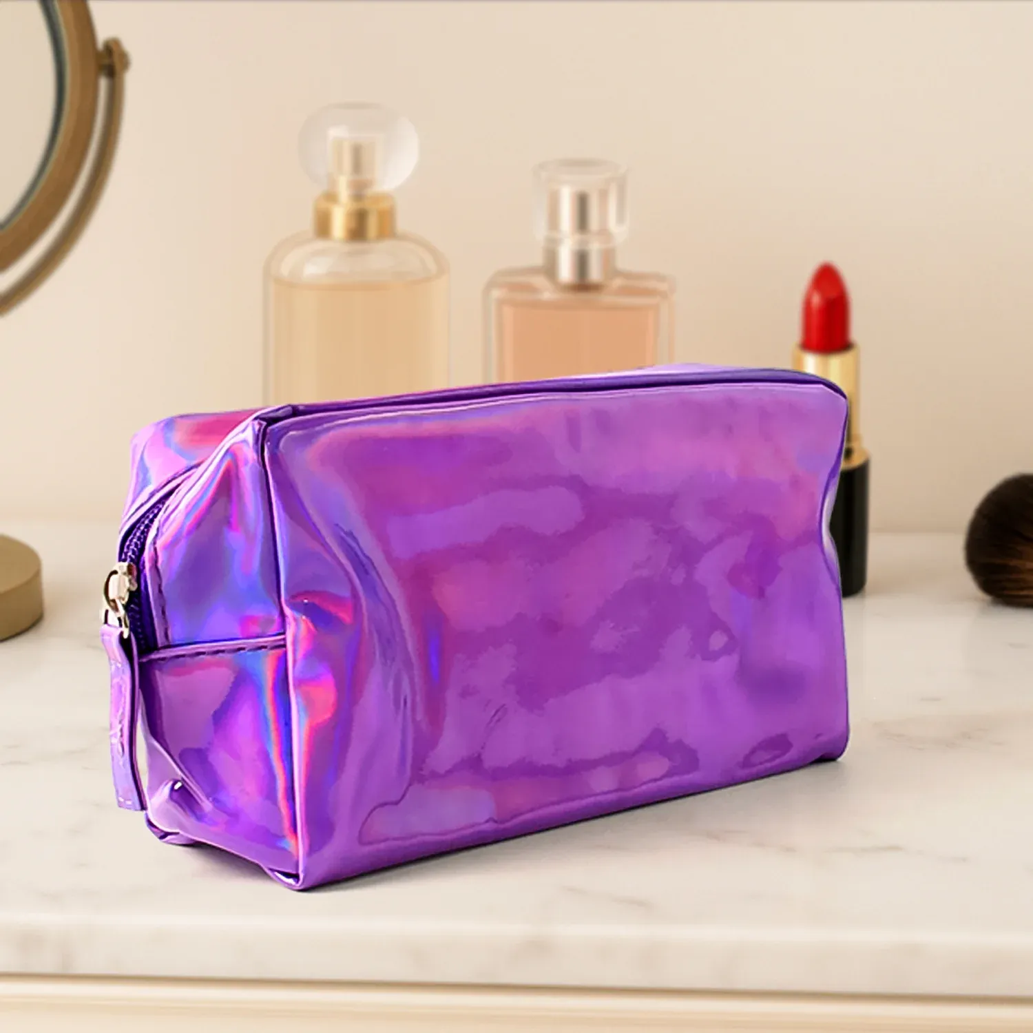 Premium Holographic Waterproof Travel Cosmetic Pouch – Stylish & Durable - Buy Online at Alikart