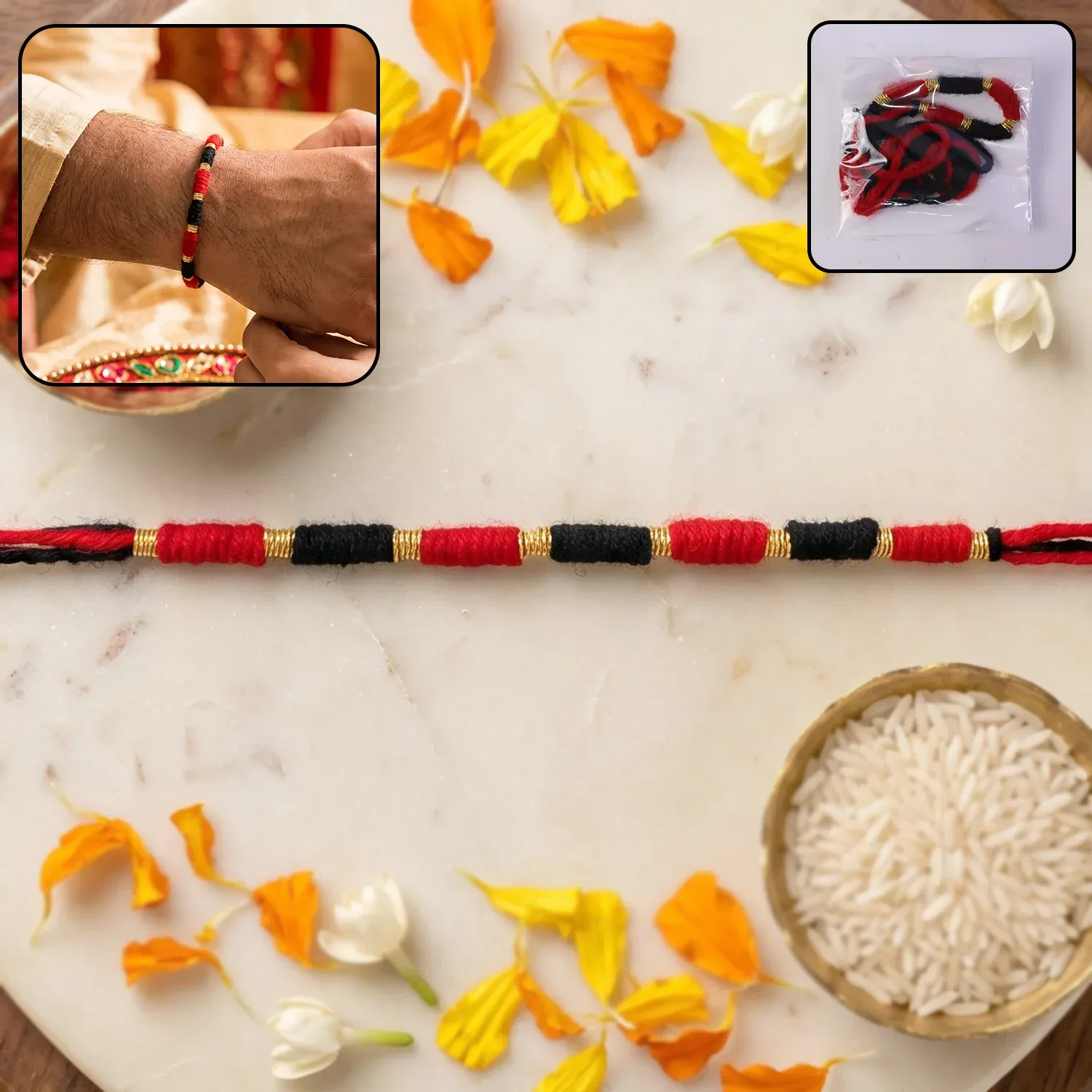 Premium Handmade Rakhi – Traditional Beaded Thread with Golden Accents - Buy Online at Alikart