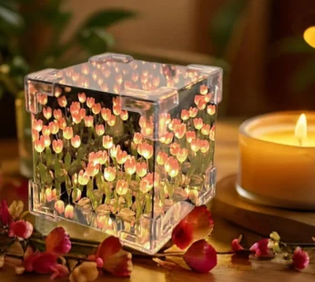 Tulip Flower LED Cube Night Lamp – Warm Ambient Decorative Light