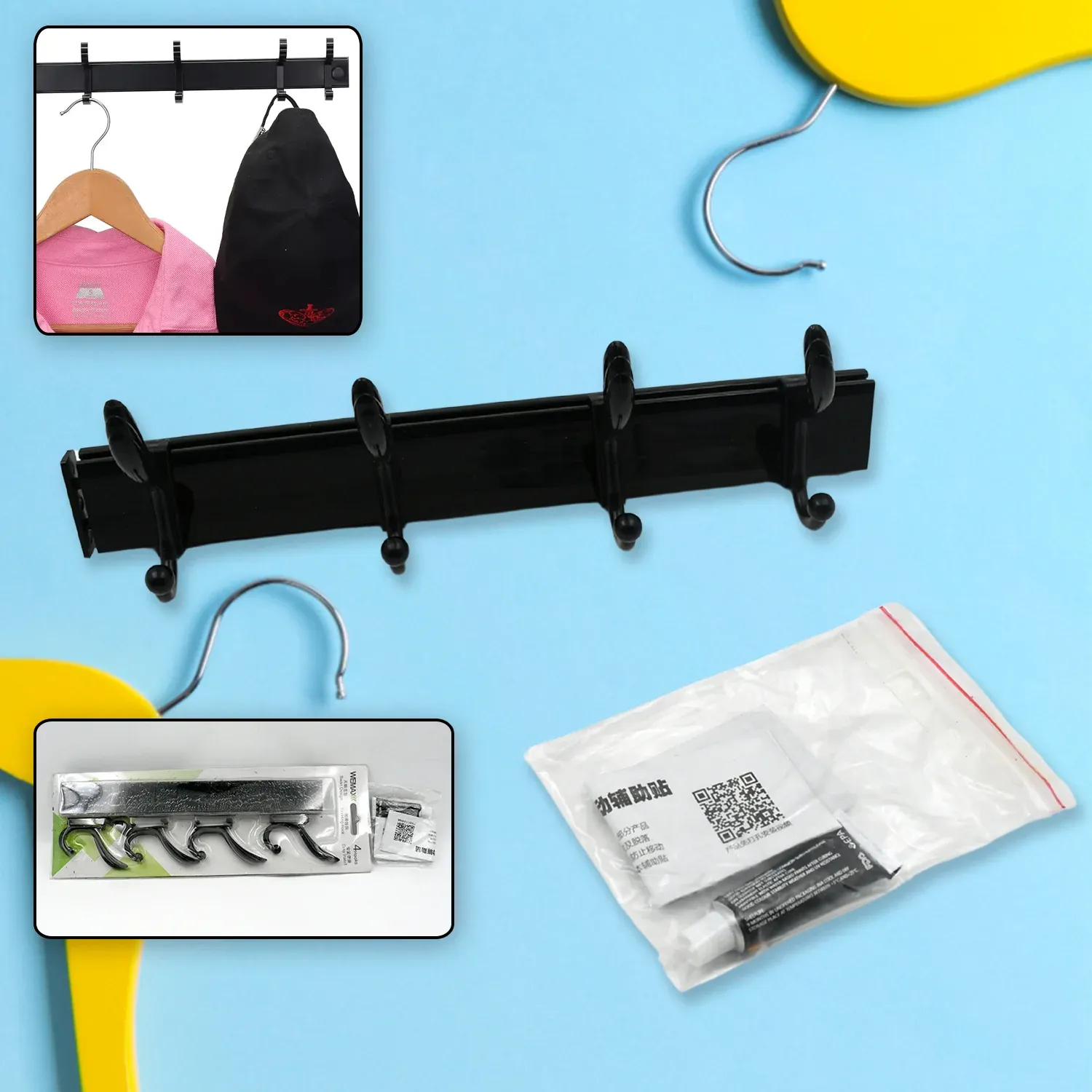 Premium Wall Mount Coat Hanger – 4 Hooks, Damage-Free Eco Adhesive | GlimmerHome - Buy Online at Alikart