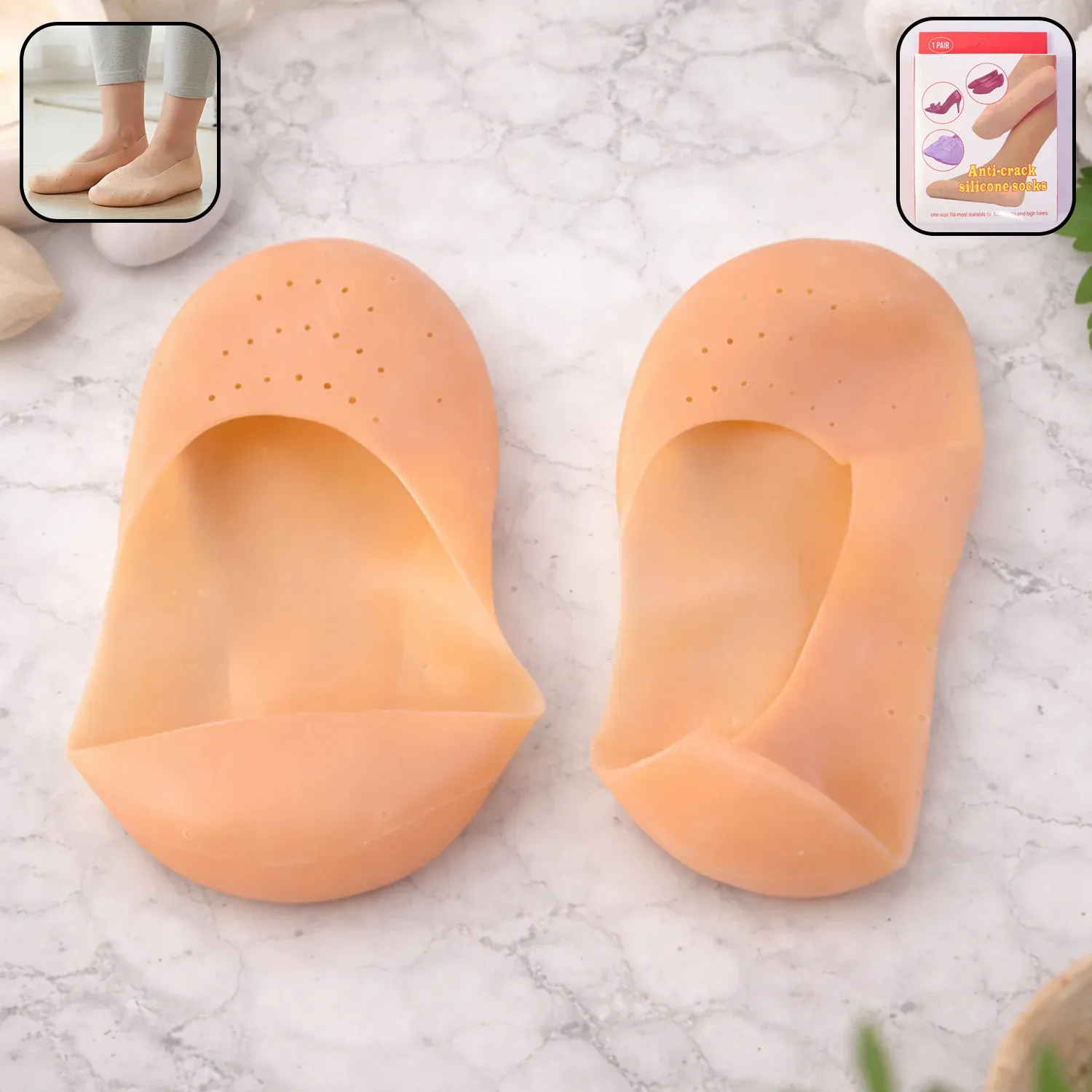 Silicone Heel Protector Socks – Soft Gel Relief for Cracked Heels - Detailed Feature View 2