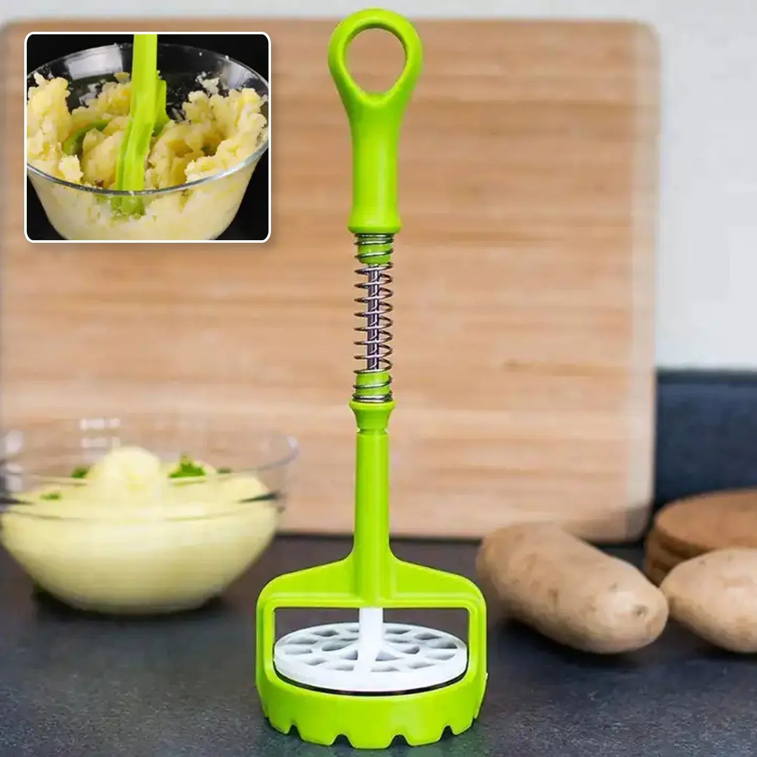 Premium Potato Masher – One-Handed Spring Press with Comfort Grip | PillowTrek - Buy Online at Alikart