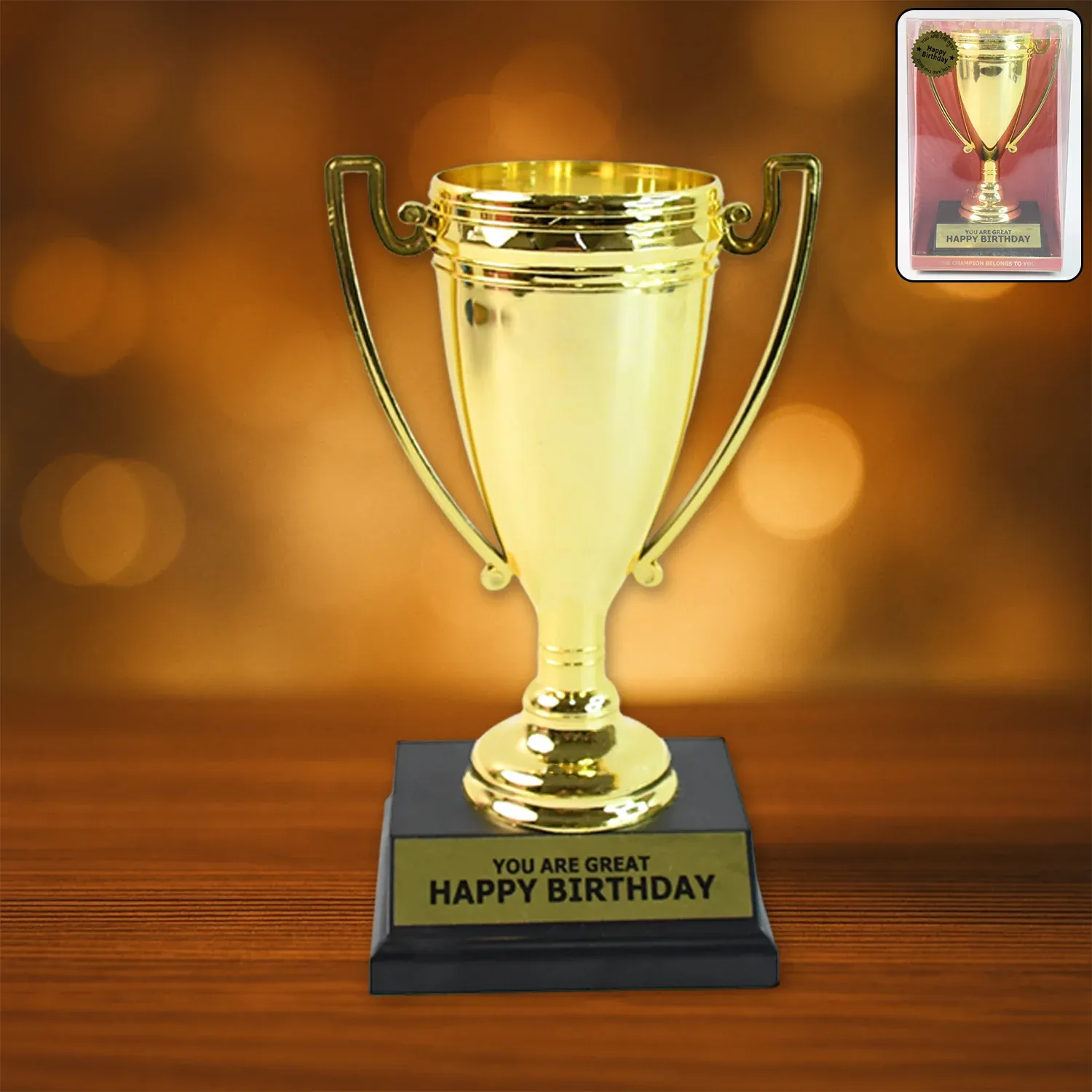Premium Golden Birthday Trophy – Premium Plastic Award with Base - Buy Online at Alikart