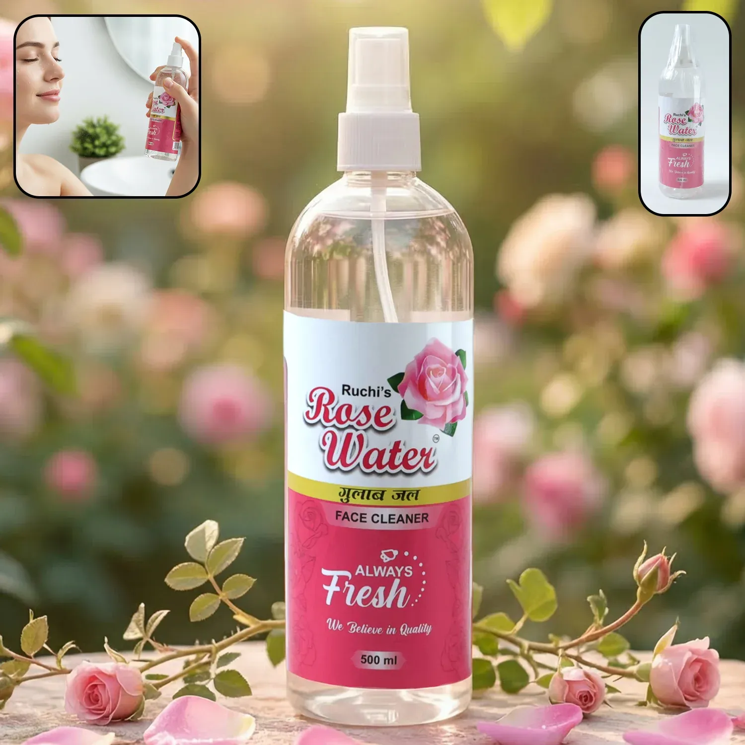 Premium Rose Water Face Cleanser Spray – Hydrating & Refreshing Mist for Skin - Buy Online at Alikart