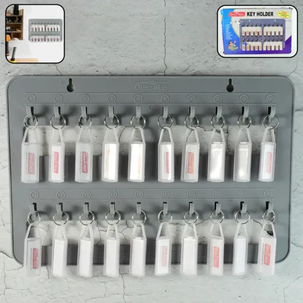 Wall Key Holder Board – 20 Hooks with Label Tags for Organized Keys