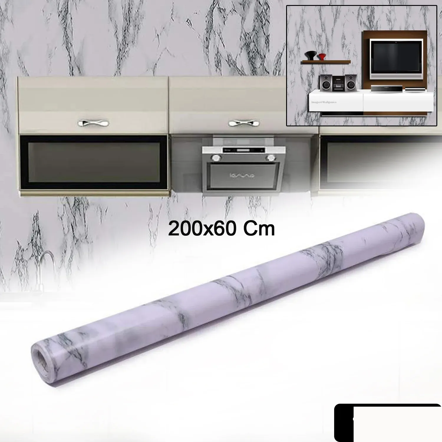 Marble Kitchen Wallpaper – Easy Peel & Stick Renovation 2m x 60cm - Detailed Feature View 1