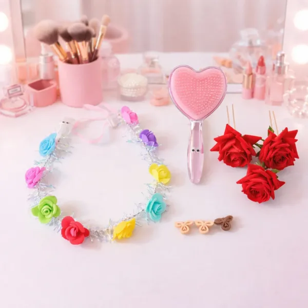 Beauty & Hair Styling Combo Set – Floral Accessories & Detangling Brush