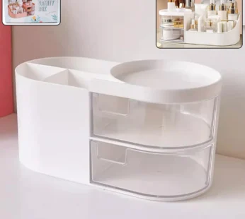 Vanity Organizer with Rotating Tray & Drawers for Easy Storage