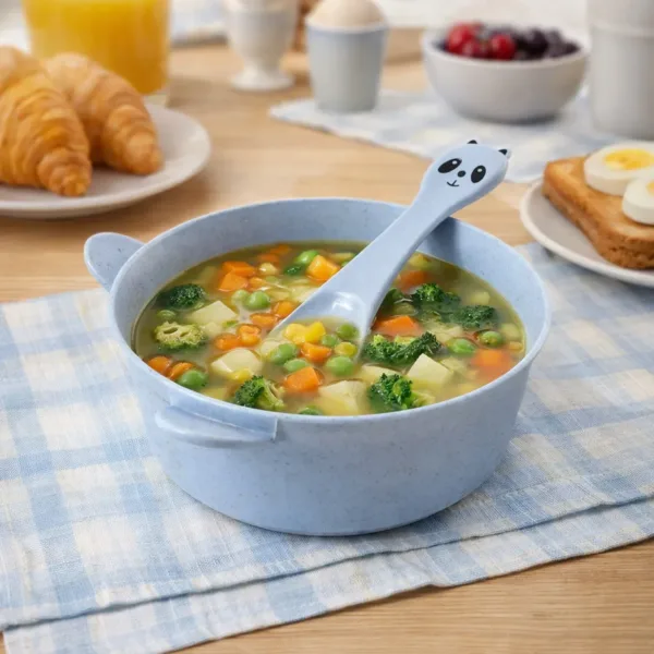 Wheat Straw Kids Soup Bowl with Matching Spoon – Eco-Friendly & Unbreakable