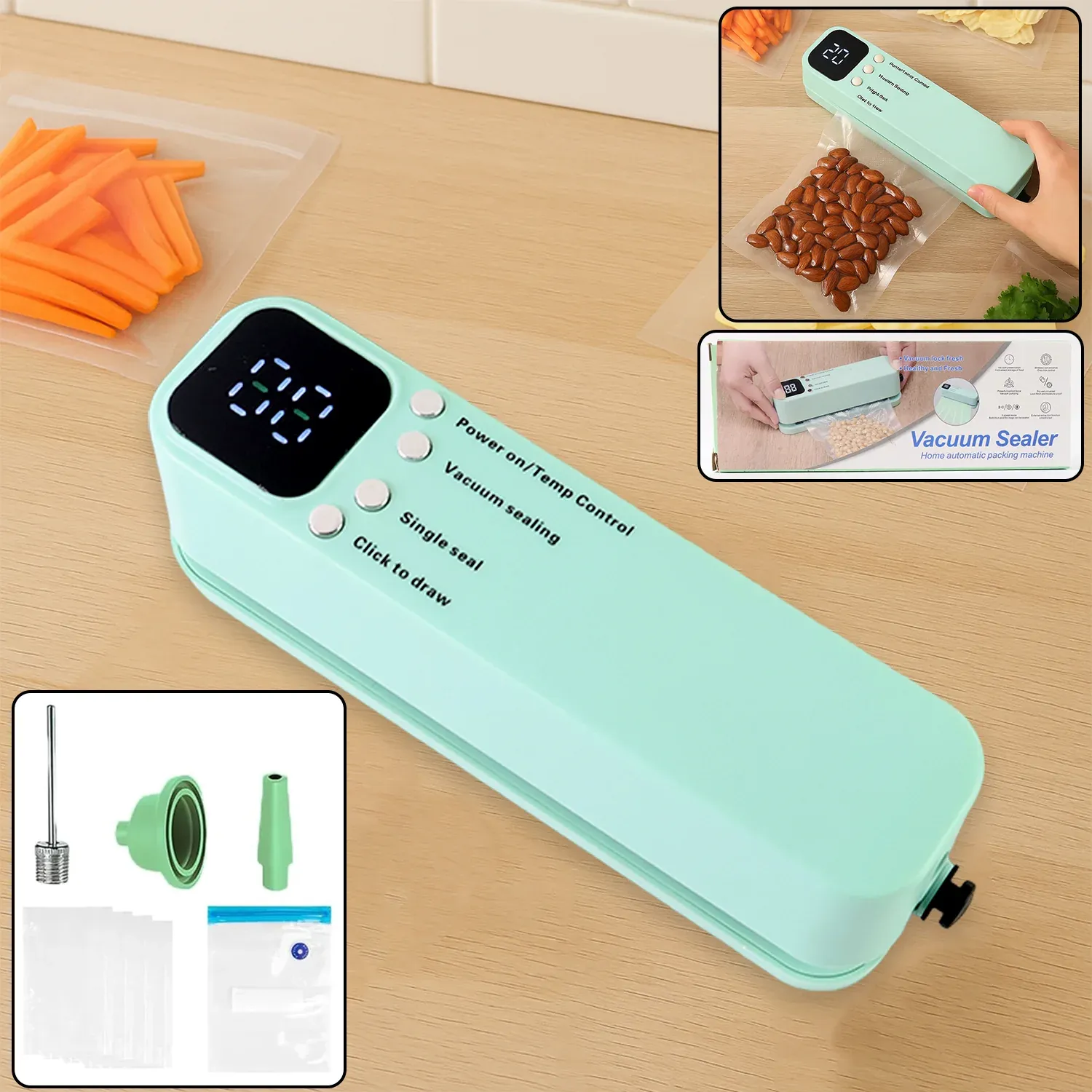 Premium Vacuum Sealer Machine – Rechargeable & Digital Kitchen Food Preserver - Buy Online at Alikart