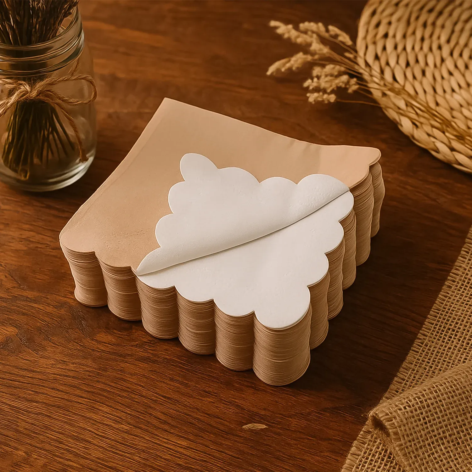 Scalloped Edge Tissue Napkins – Elegant 120 Pc 2-Ply Set - Detailed Feature View 2