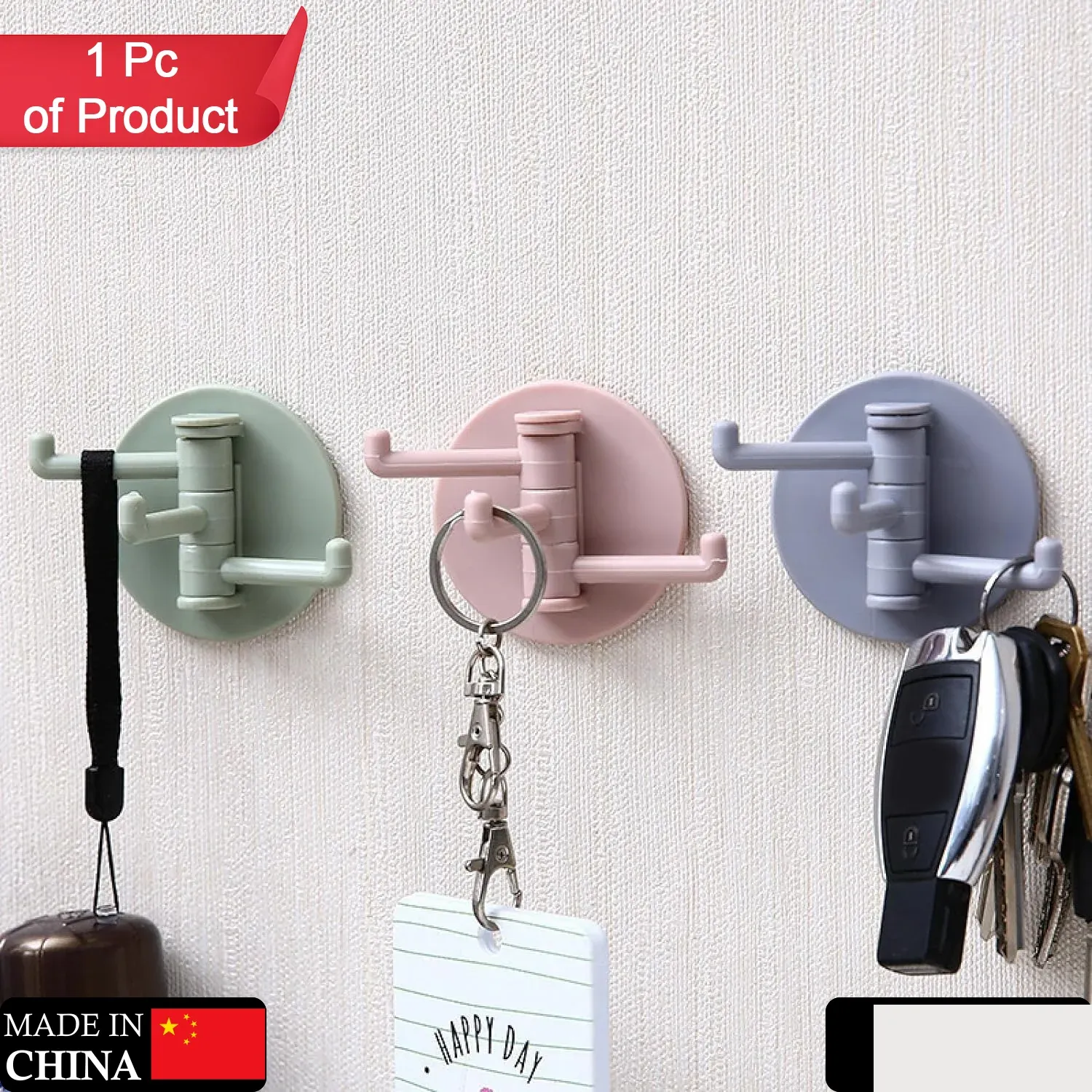 Premium Punch-Free Sticky Hook – 3-Hook Rotating Organizer | GlimmerHome - Buy Online at Alikart