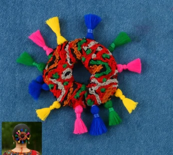Navratri Hair Bun – Vibrant Multicolor Tassel Juda Accessory
