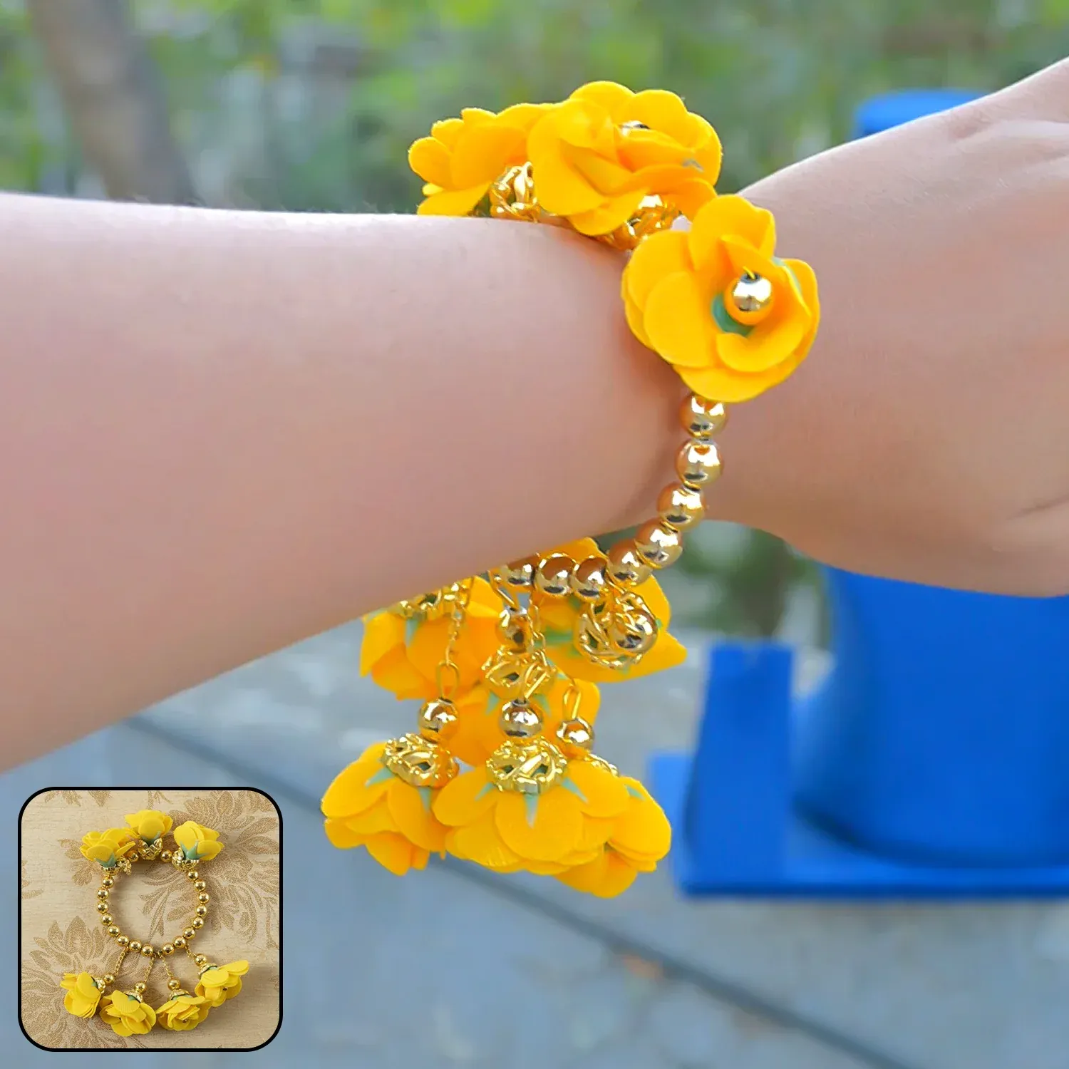 Premium Haldi Kada Bracelet – Traditional Floral Wrist Accessory for Festive Occasions - Buy Online at Alikart