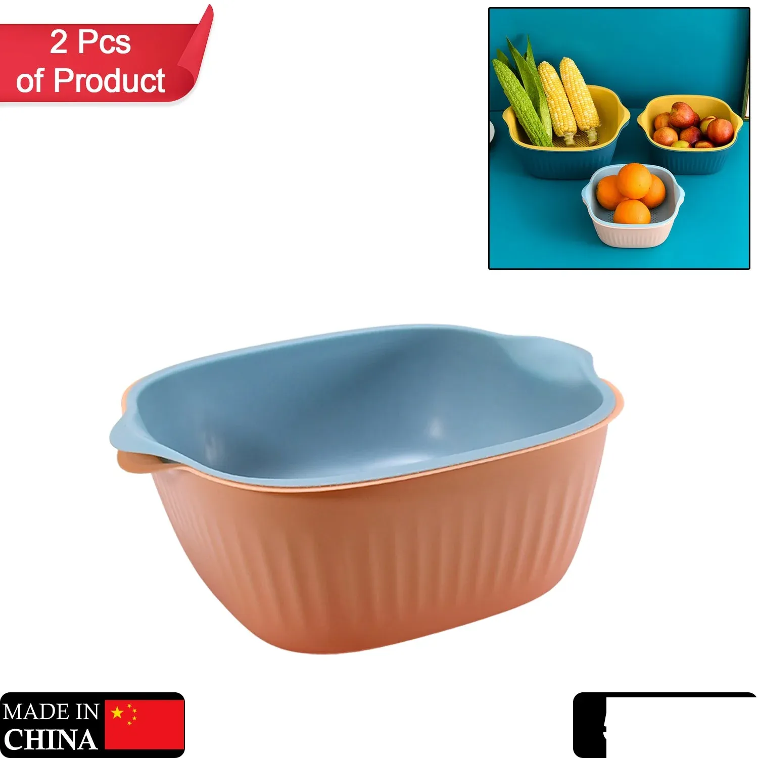 Washing Bowl & Strainer – Plastic Kitchen Basket Set | Vastate - Detailed Feature View 1