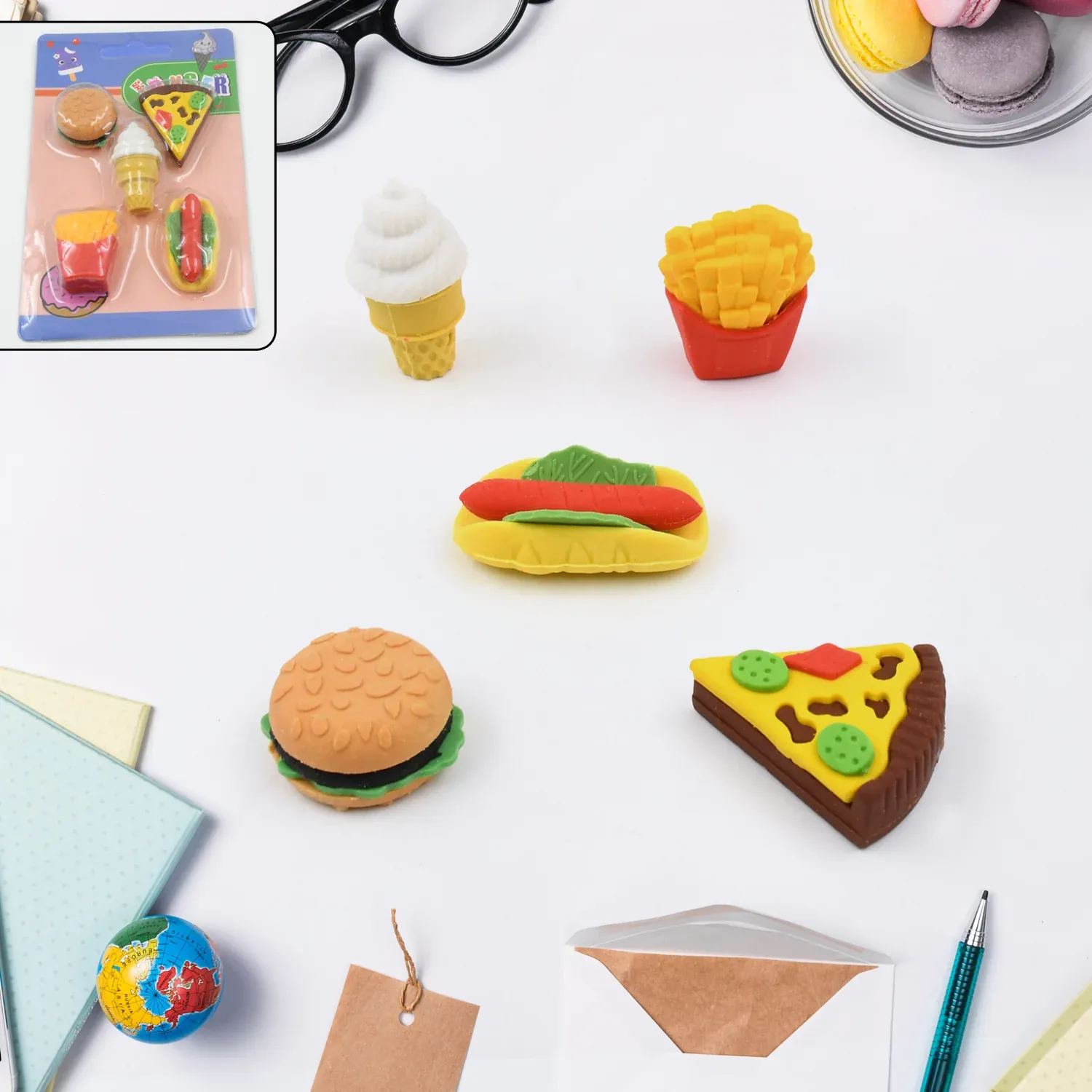 Kids Eraser Set – Fun 3D Food Novelty Erasers | Craftily - Detailed Feature View 3