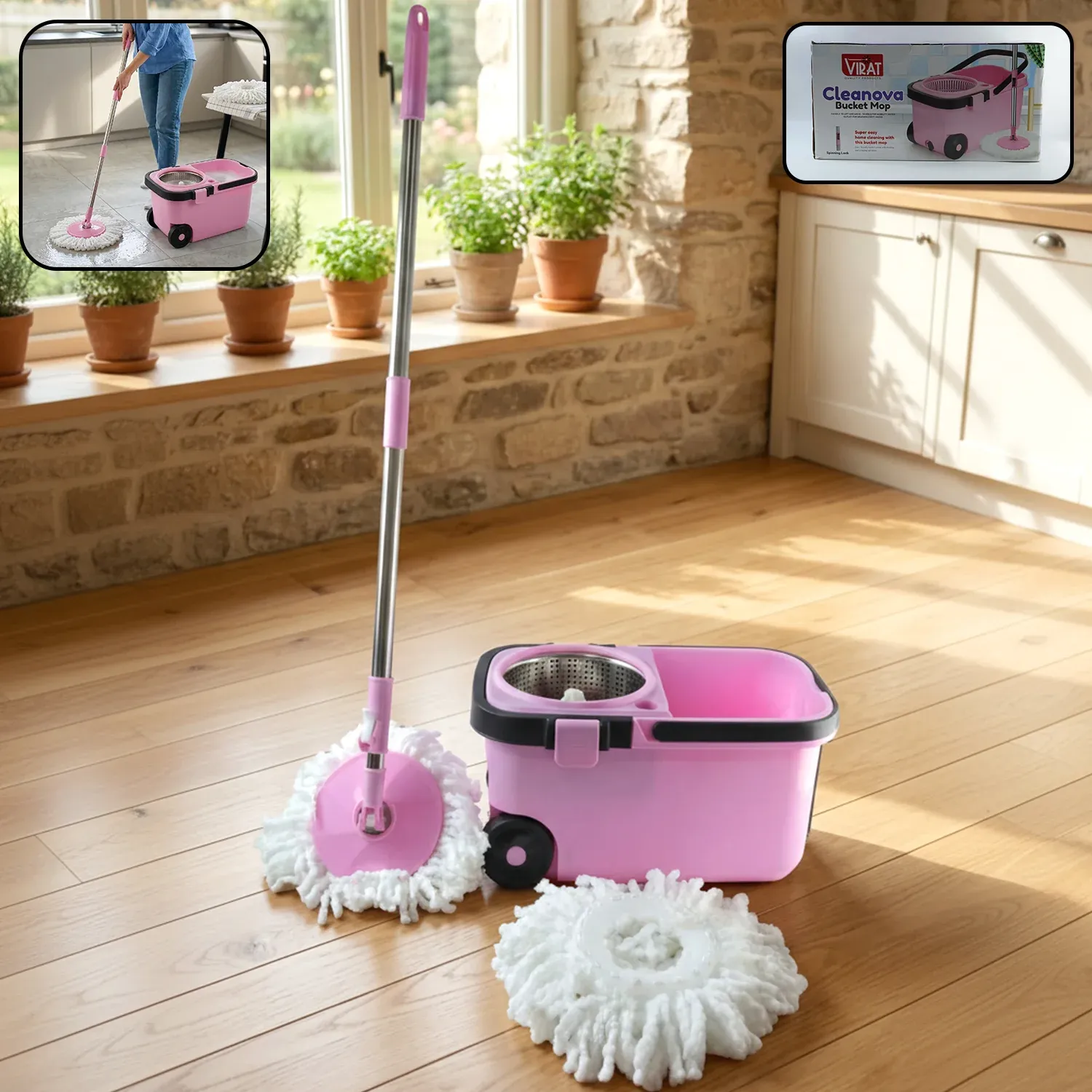 Premium Quick Spin Mop – Easy Wheel Steel Bucket | Velvet Wipe - Buy Online at Alikart