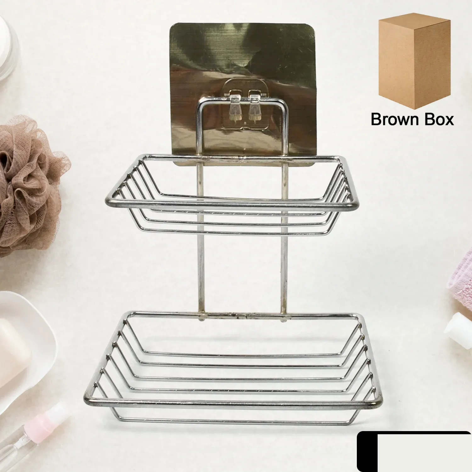 Wall Mounted Soap Dish – Stainless Steel with Hooks | Velvet Organizers - Detailed Feature View 1