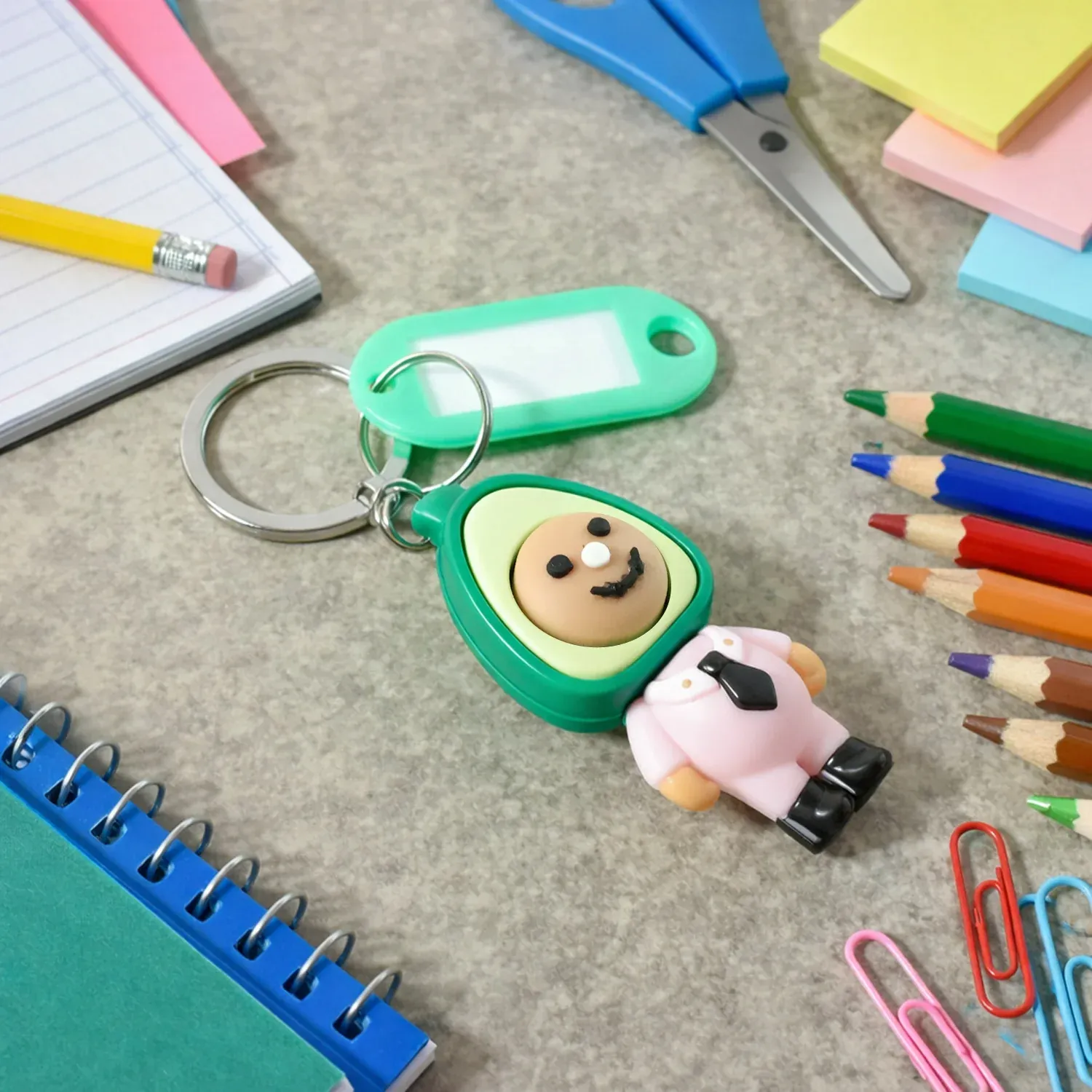 Avocado Character Keychain – Cute Cartoon Design with Name Tag