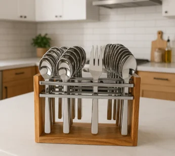 Stainless Steel Cutlery Set – Durable 24-Piece with Wooden Stand