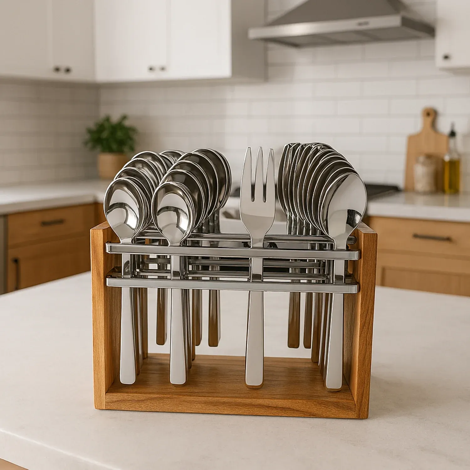 Premium Stainless Steel Cutlery Set – Durable 24-Piece with Wooden Stand - Buy Online at Alikart