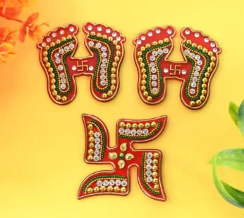 Laxmi Charan & Swastik Decorative Sticker Set – 3pc Festive Rangoli
