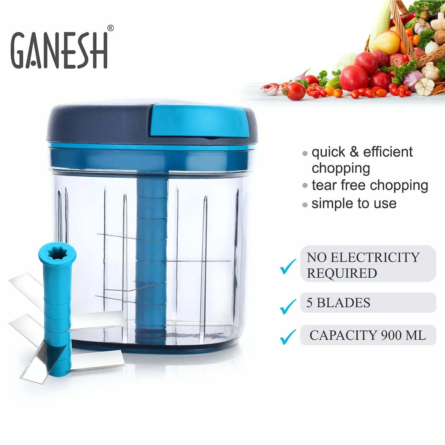 Master Chopper XL 900ml – 5 Stainless Steel Blades | Ganesh - Detailed Feature View 4