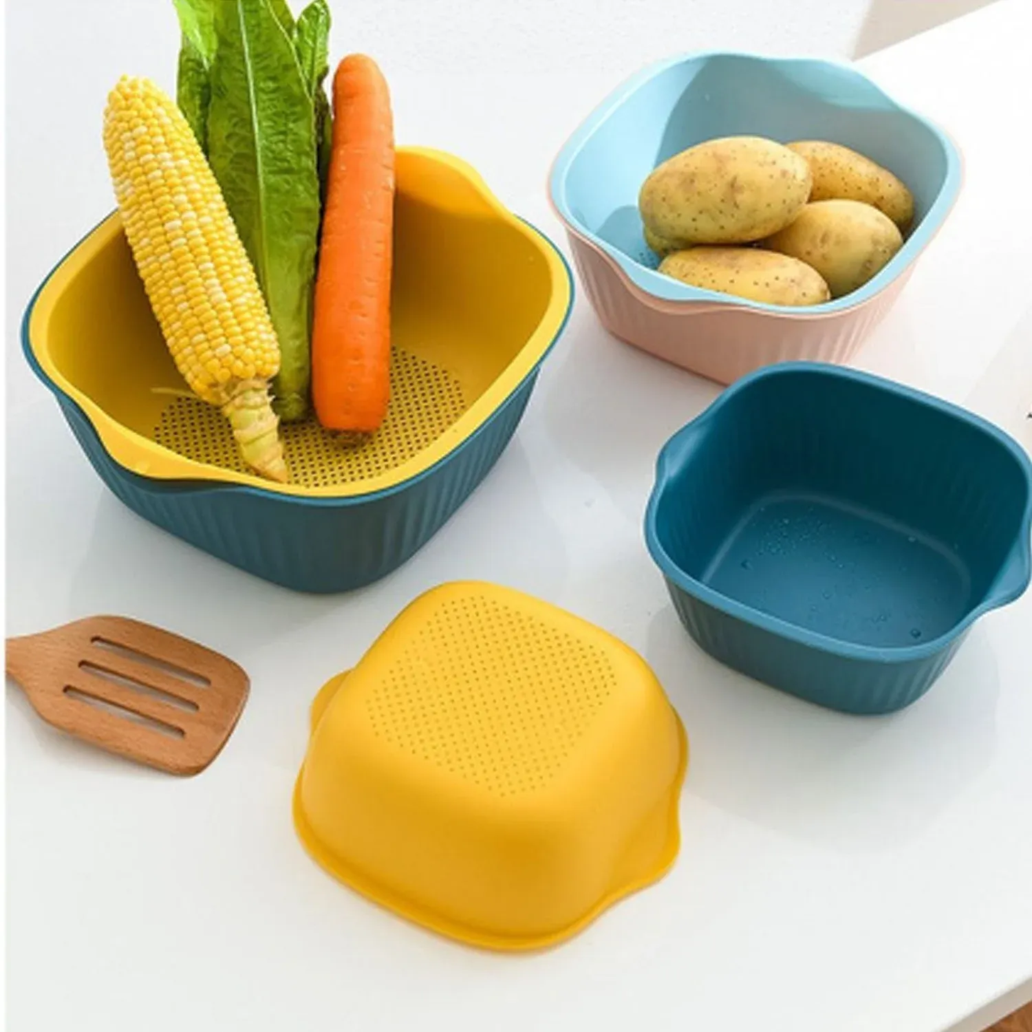 Washing Bowl & Strainer – Plastic Kitchen Basket Set | Vastate - Detailed Feature View 6