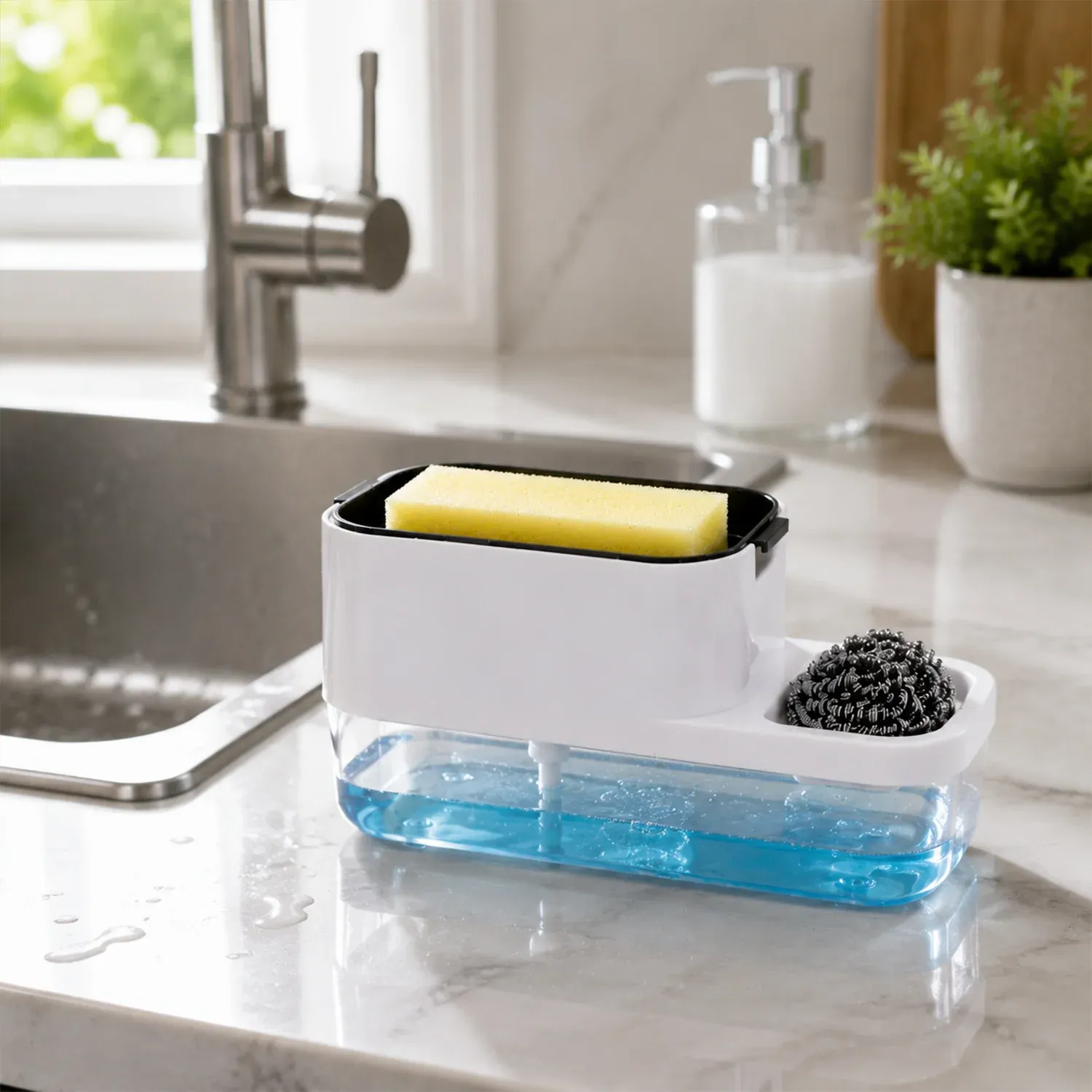 Dish Soap Dispenser & Sponge Holder – Compact & Durable | VelvetBubbles - Detailed Feature View 2
